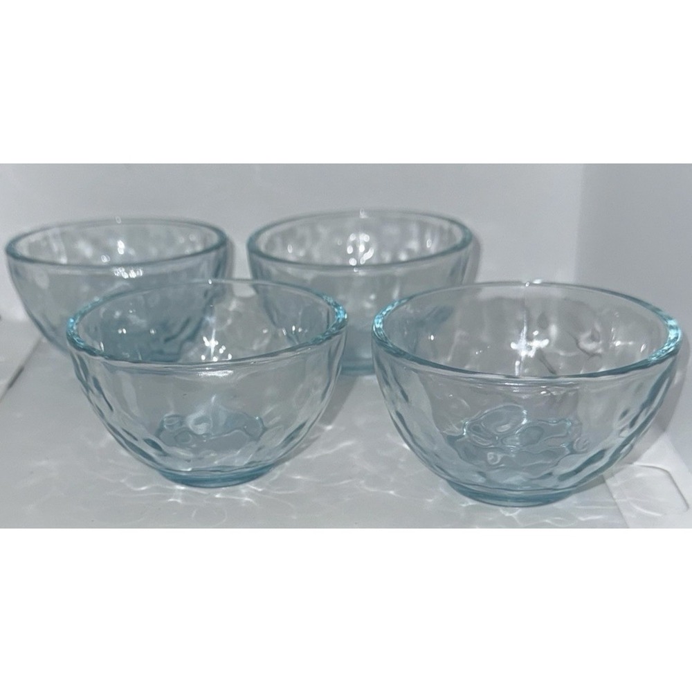 True Living Ocean Blue Rippled Glass 3" Bowls Set of 4 Discontinued